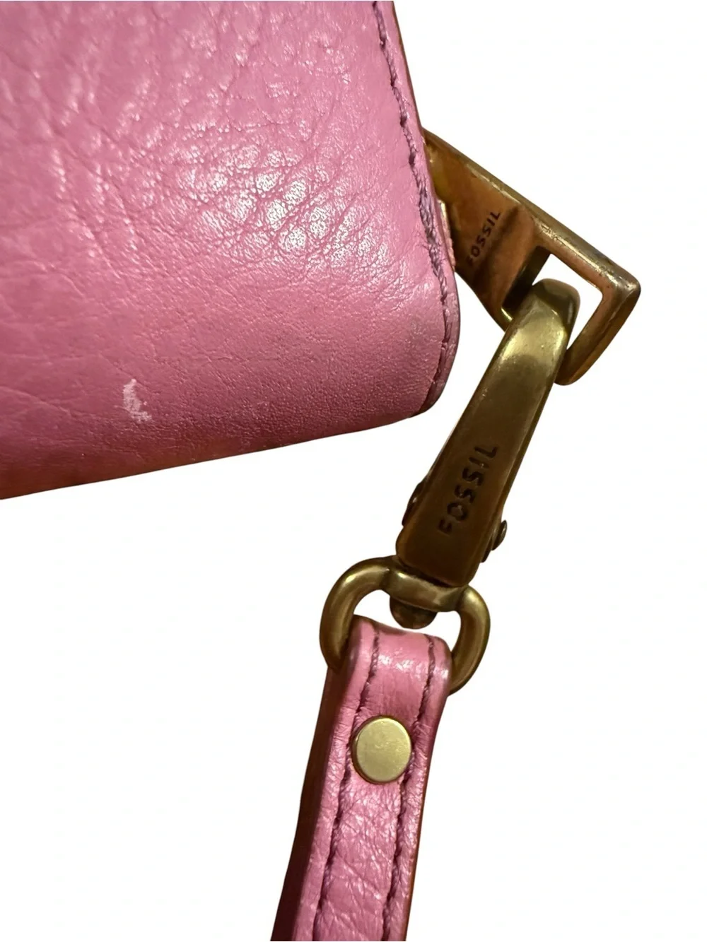 Fossil Perforated Pink Wristlet Clutch with Charm Accents
